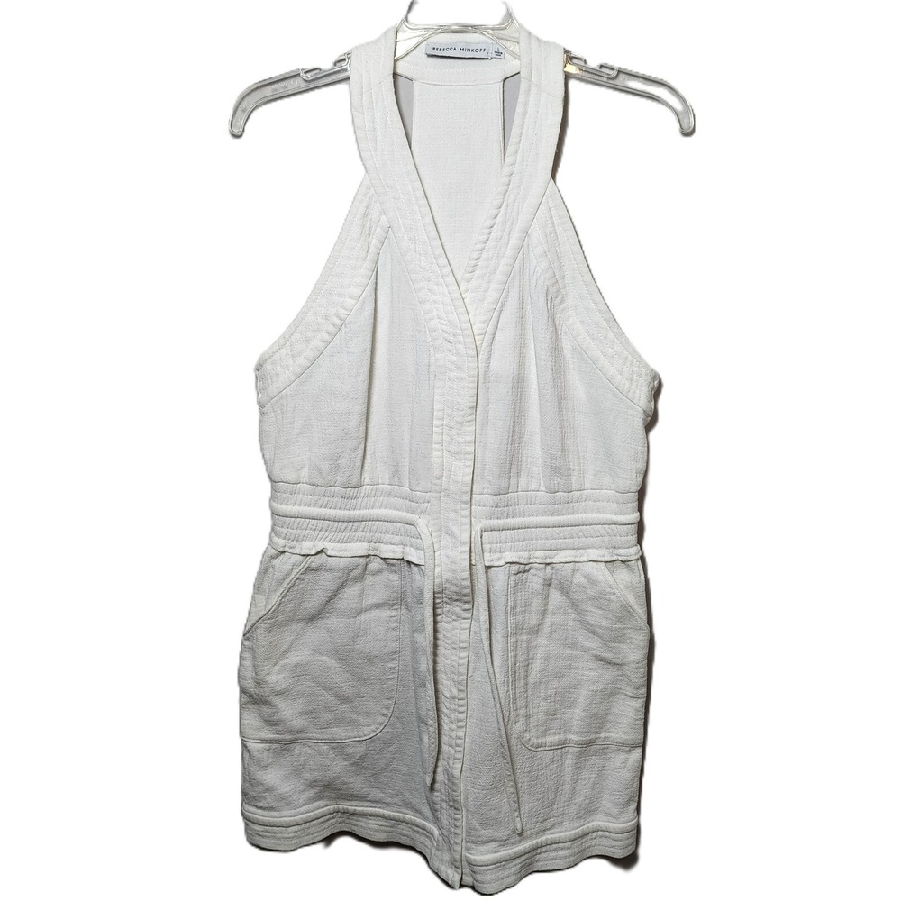 Rebecca Minkoff Dress L White Sleeveless Cotton Belted Mini Summer Style - Picture 7 of 9